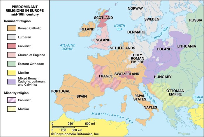 Religions in europe around 1600 map